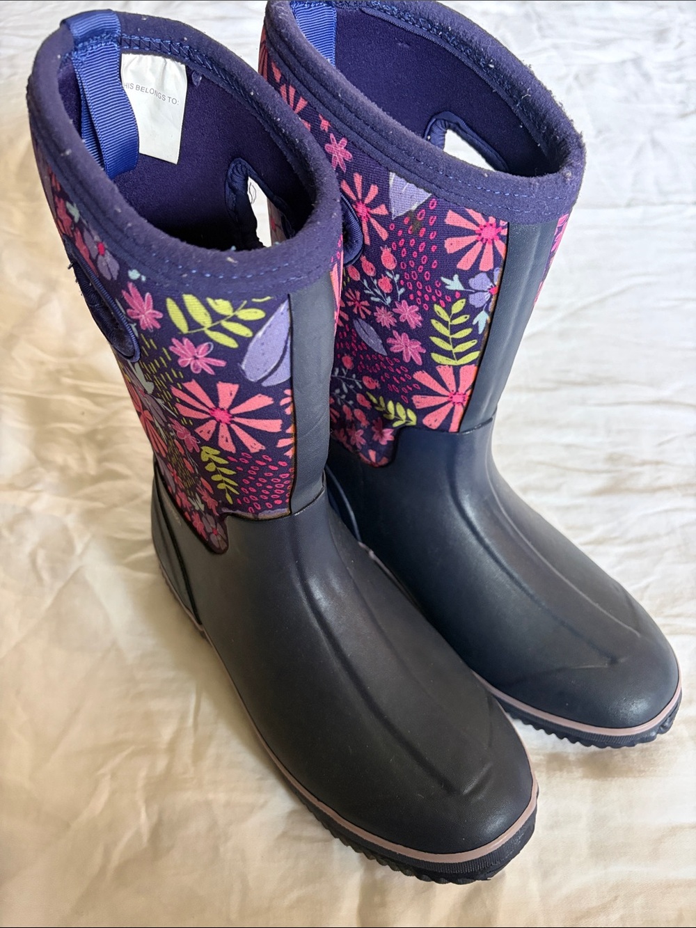 Cat & Jack Navy and Purple Floral Kids Rain Boots